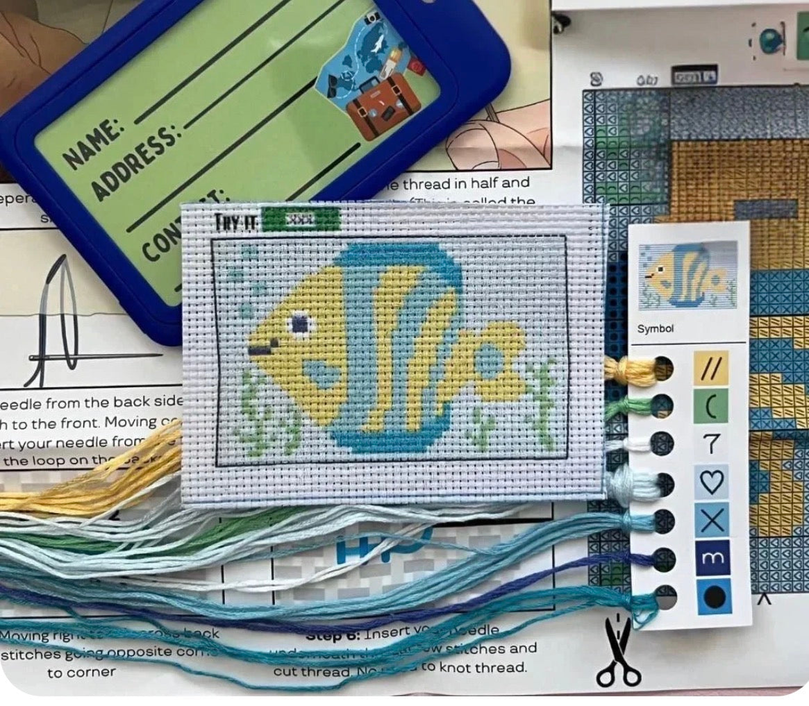 Angie the Angelfish Cross Stitch Luggage Tag Kit - Jumpseat Therapy