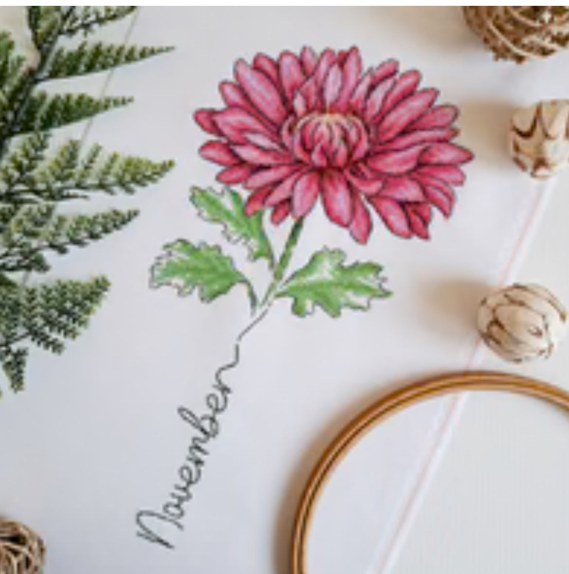 November - Chrysanthemum - Birth Month Flowers - Artmishka Cross Stitch