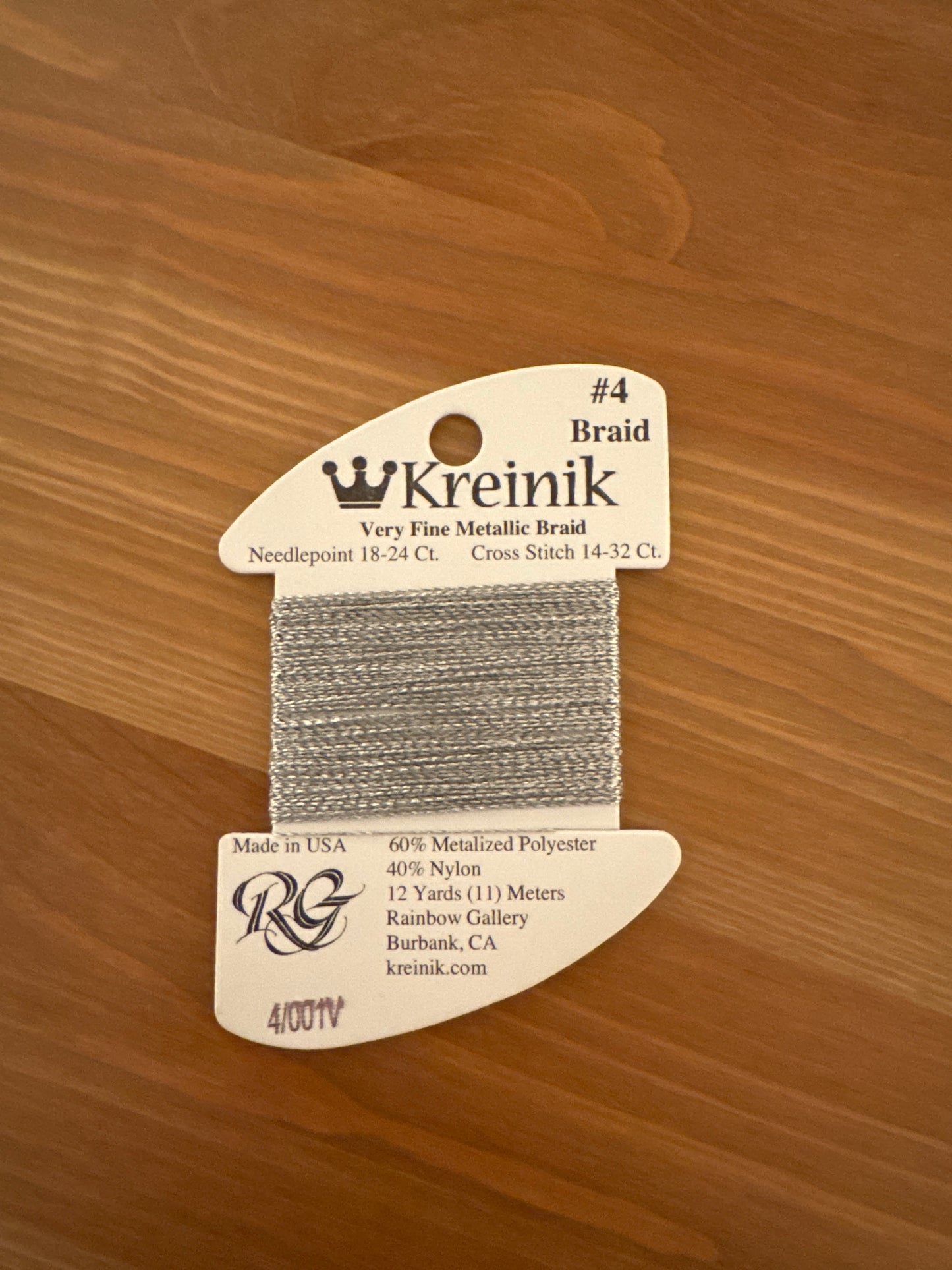 Vintage Silver (4/001V) - #4 Very Fine Metallic Braid - Kreinik