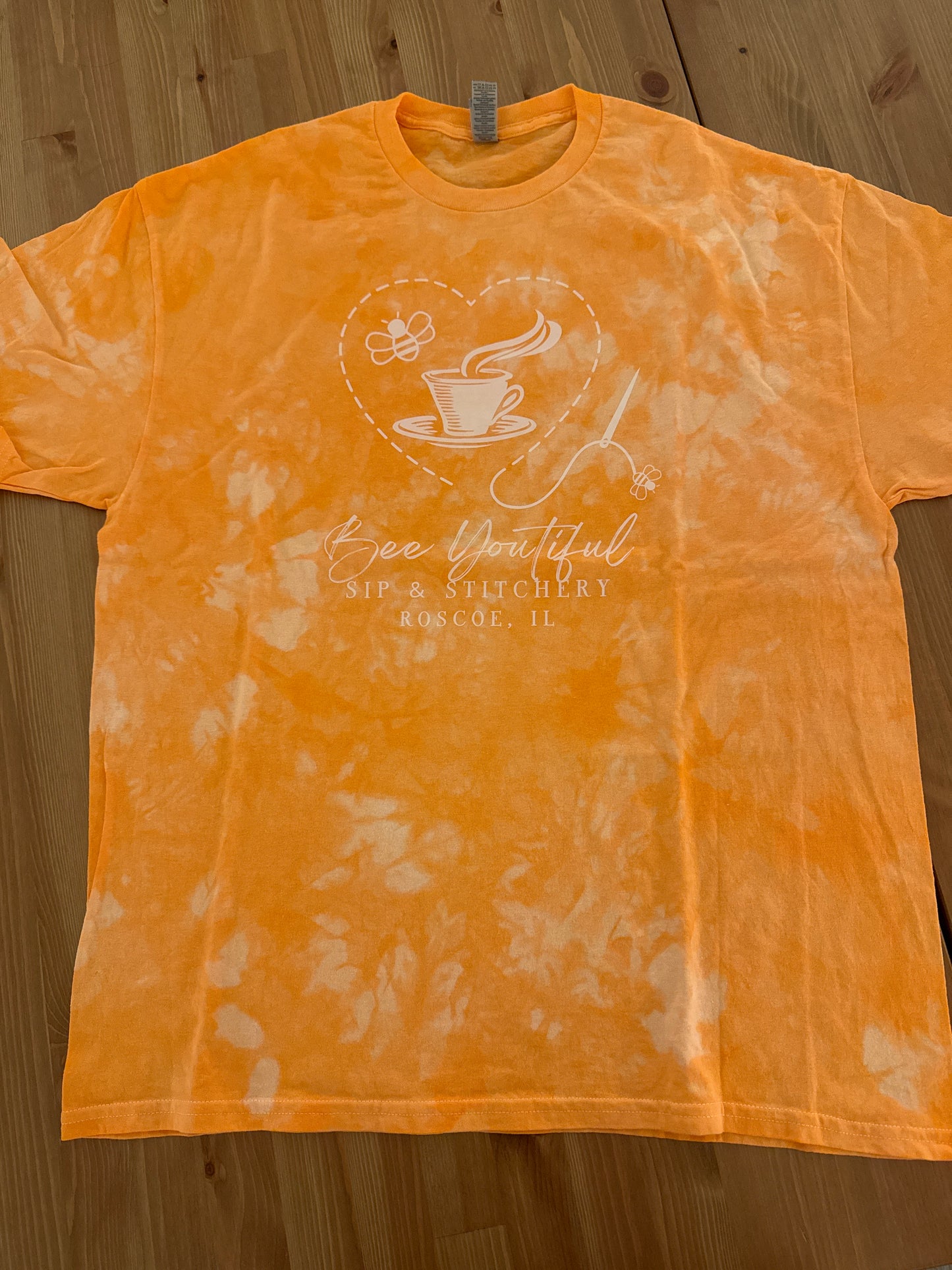 Bee Youtiful Sip and Stitchery T-Shirt - Neon Orange