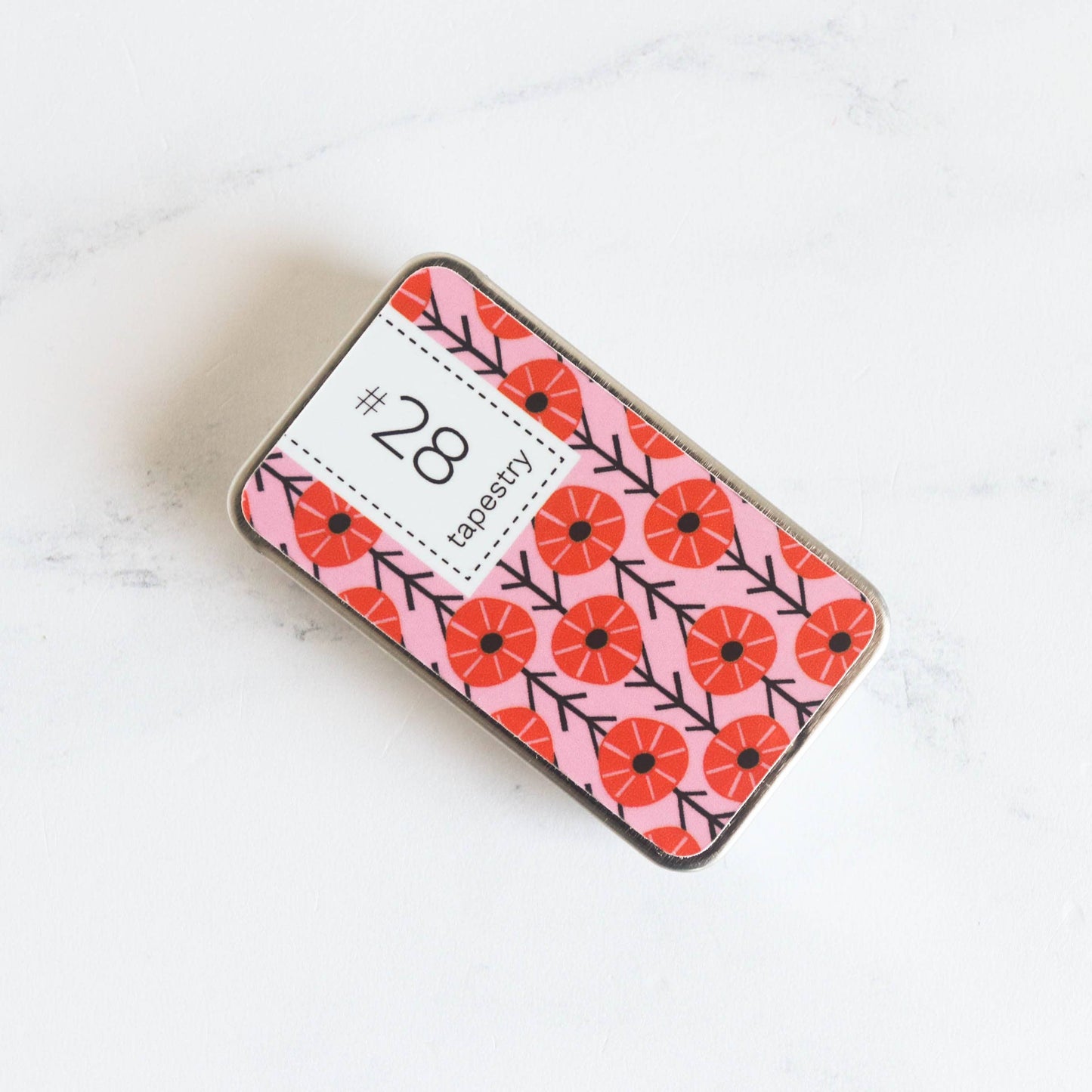 Magnetic Slide-Top Needle Tin WITH Cross Stitch Needles: John James Tapestry Needles Size #28 - Stitched Modern