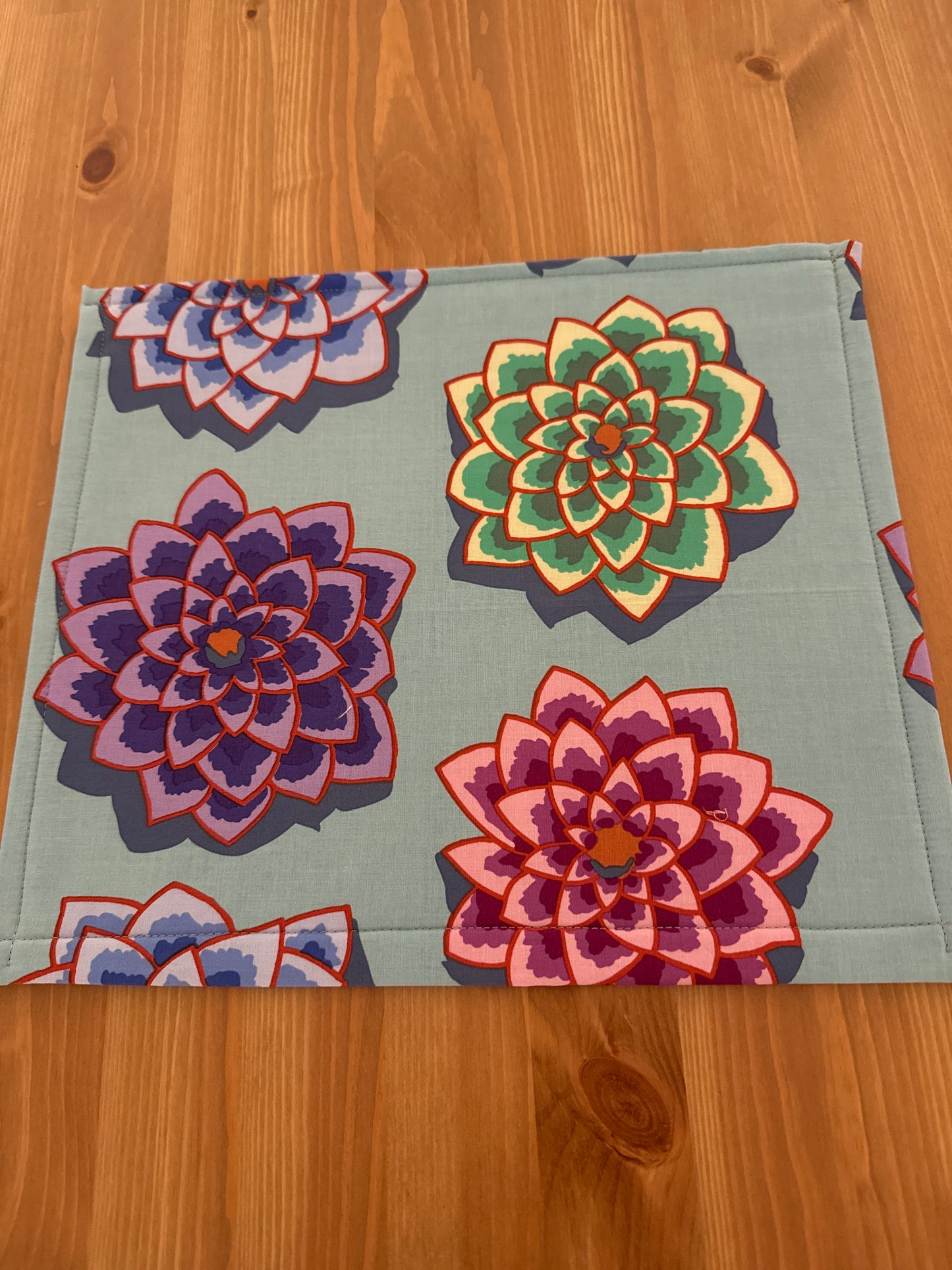 Turquoise with Big Flowers Vinyl Front Project Bag