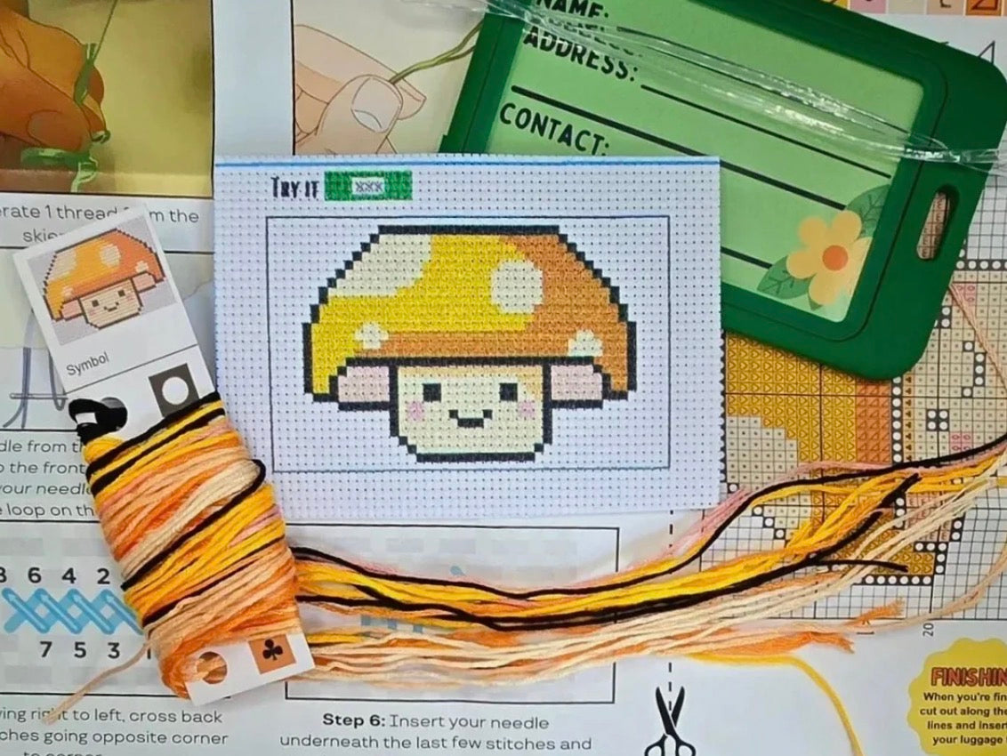 Mervin The Mushroom Cross Stitch Luggage Tag Kit - Jumpseat Therapy