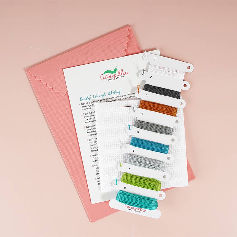 Dinosaur - Junior Cross Stitch Kit: Premium kit (with hoop and bag) - Caterpillar Cross Stitch