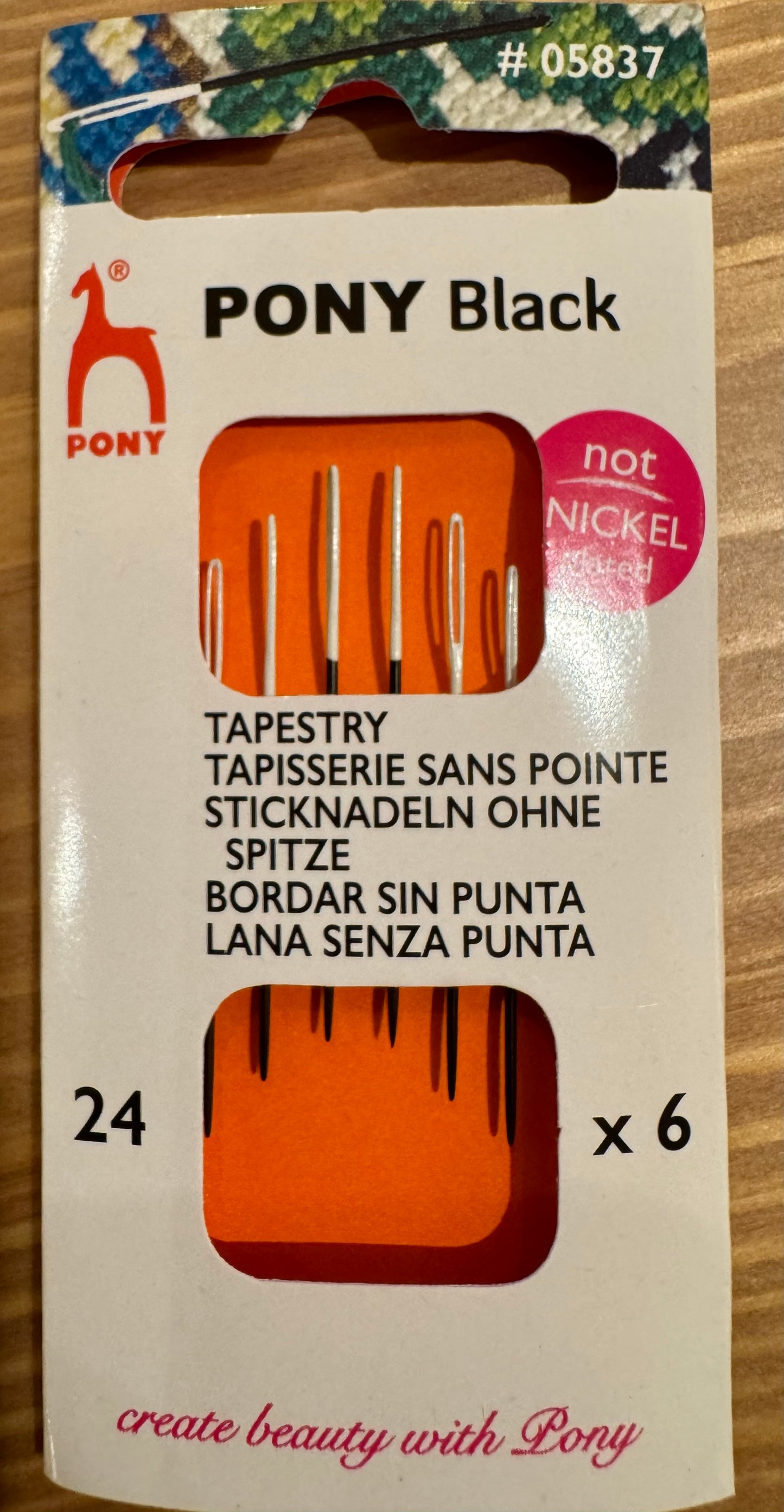 Size 24 Pony Black nickel-free tapestry needles with white eyes
