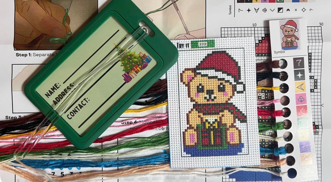 Benson The Bear Cross Stitch Luggage Tag Kit - Jumpseat Therapy