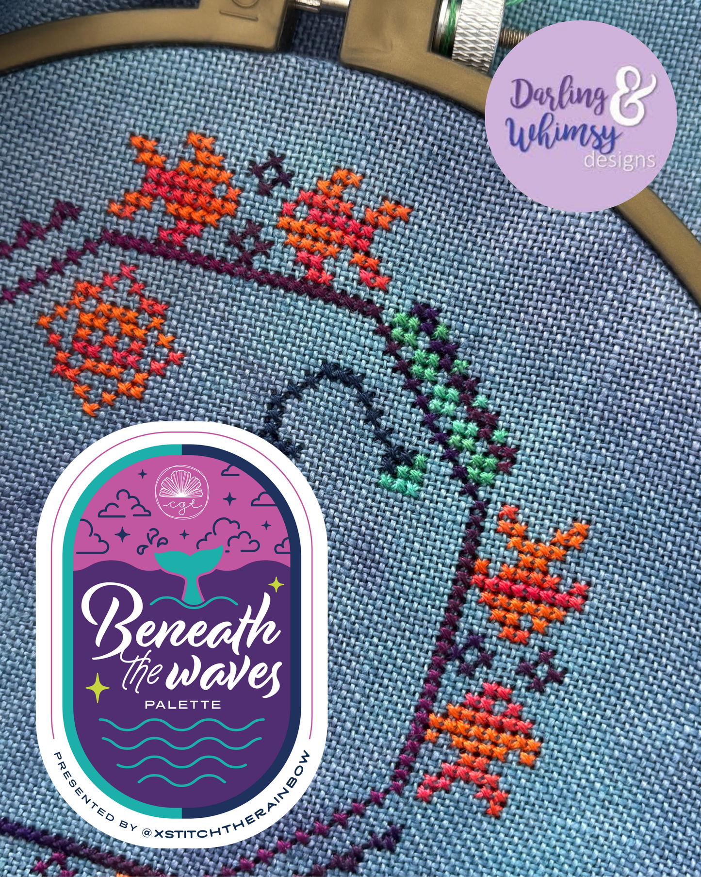 Quirky Quaker Anglerfish (xStitch the Rainbow - Beneath the Waves Palette) - Darling & Whimsy