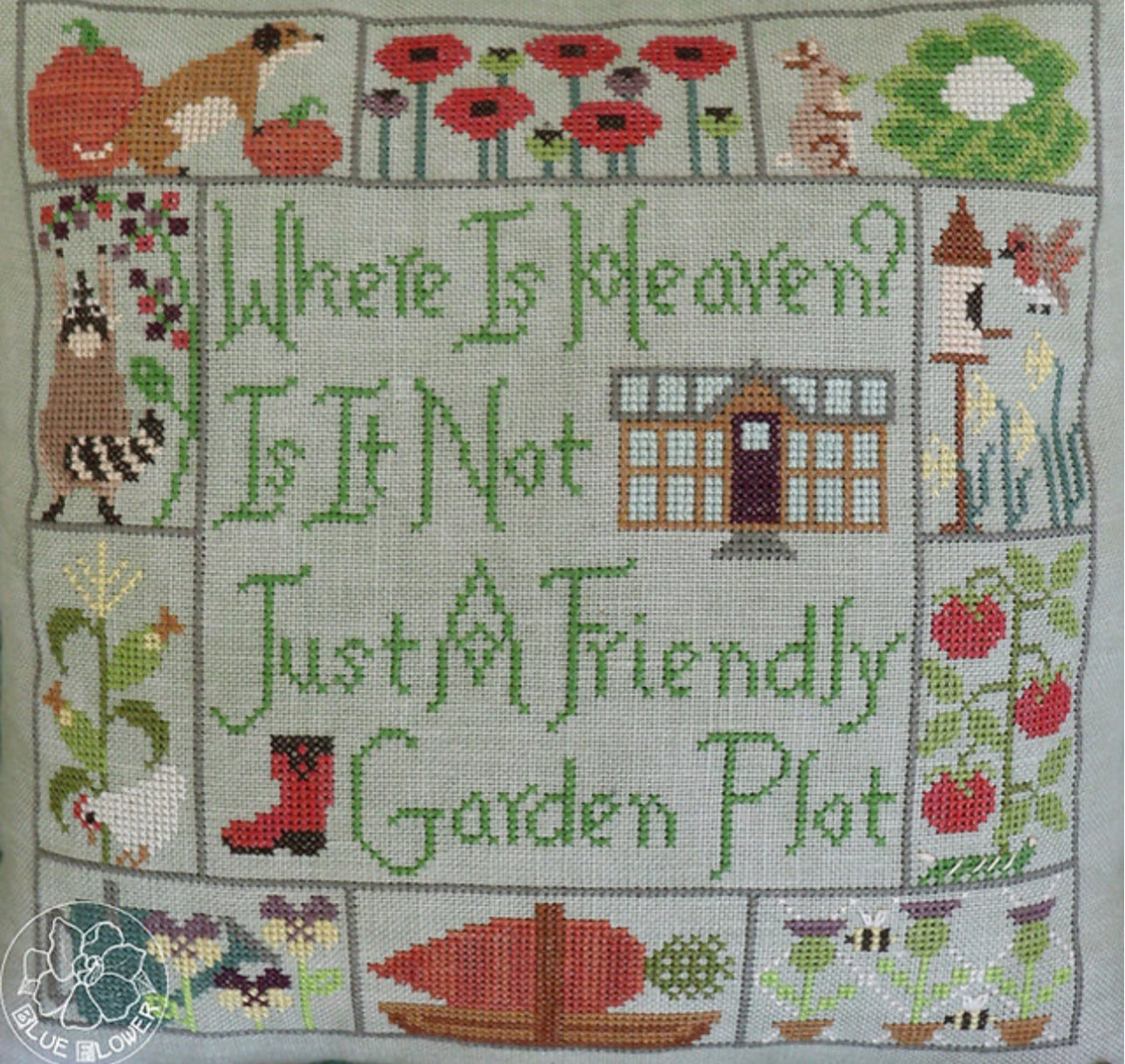 In the Garden - Blue Flower Stitching