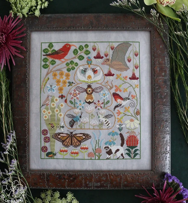 In Praise Of Pollinators - Blue Flower Stitching