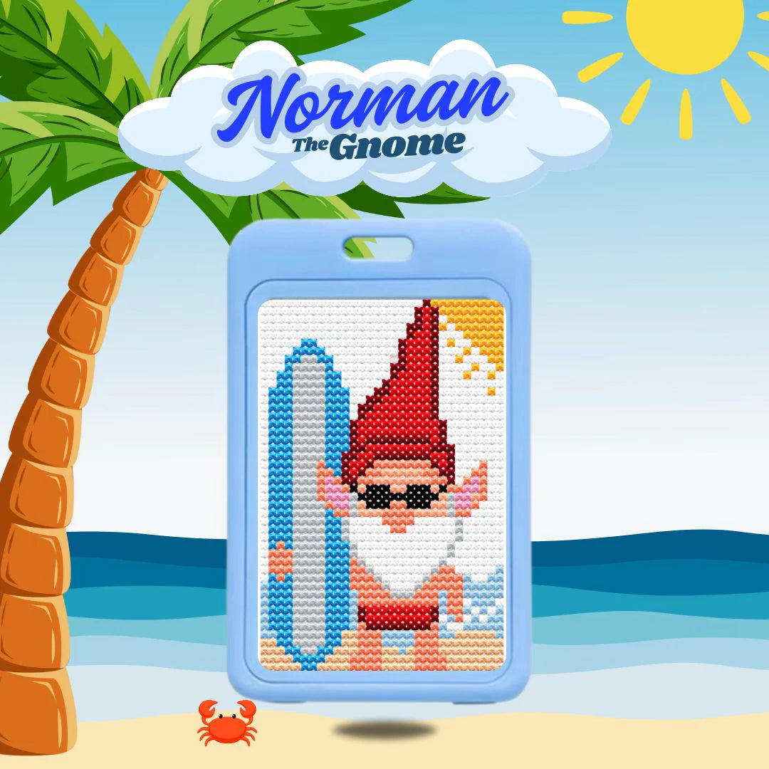 Norman the Gnome - Dark Blue - Cross Stitch Luggage Tag Kit - Jumpseat Therapy