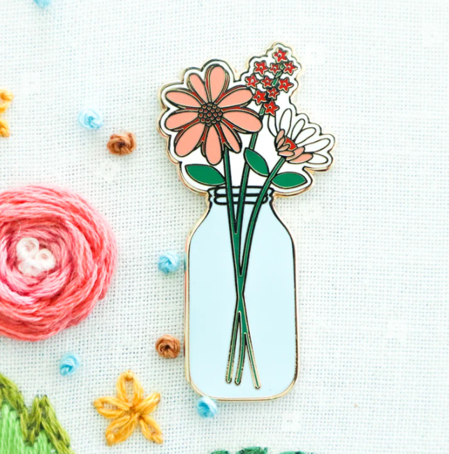 Mason Jar Vase Needle Minder - Flamingo Toes