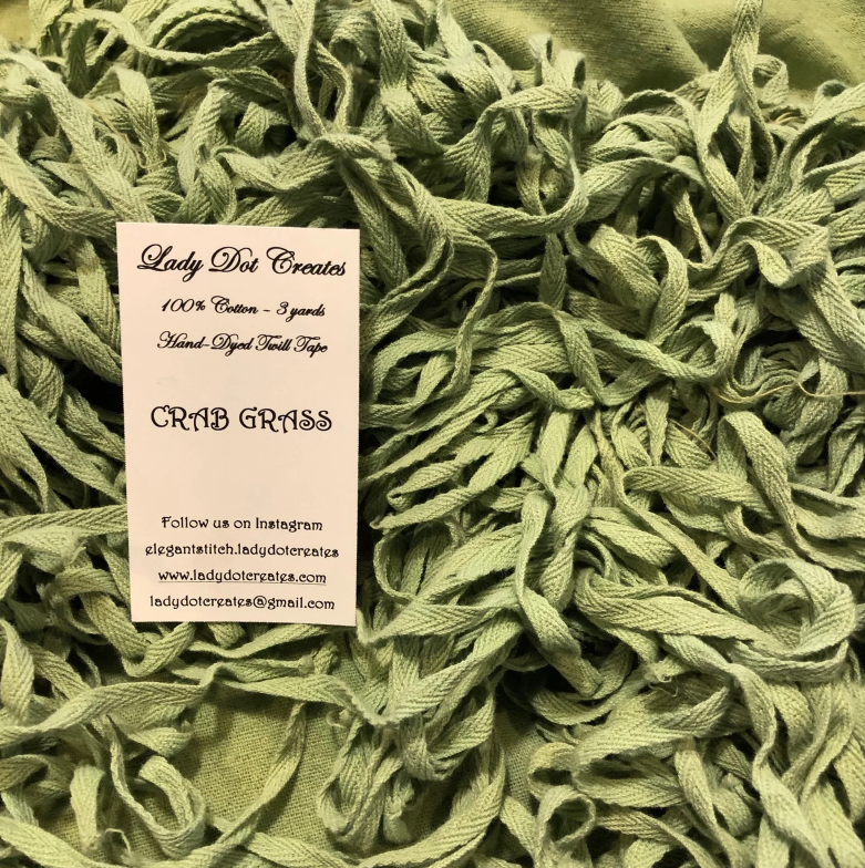 1/4" Wide Twill Tape - Crab Grass - Hand-dyed Cotton - Lady Dot Create