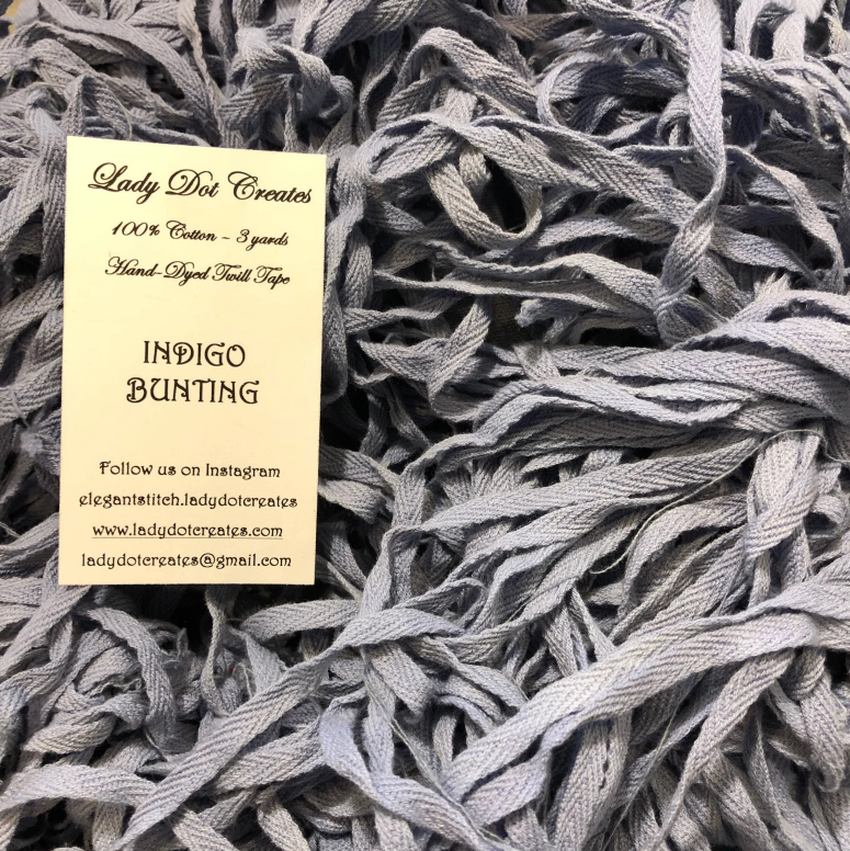 1/4" Wide Twill Tape - Indigo Bunting - Hand-dyed Cotton - Lady Dot Creates