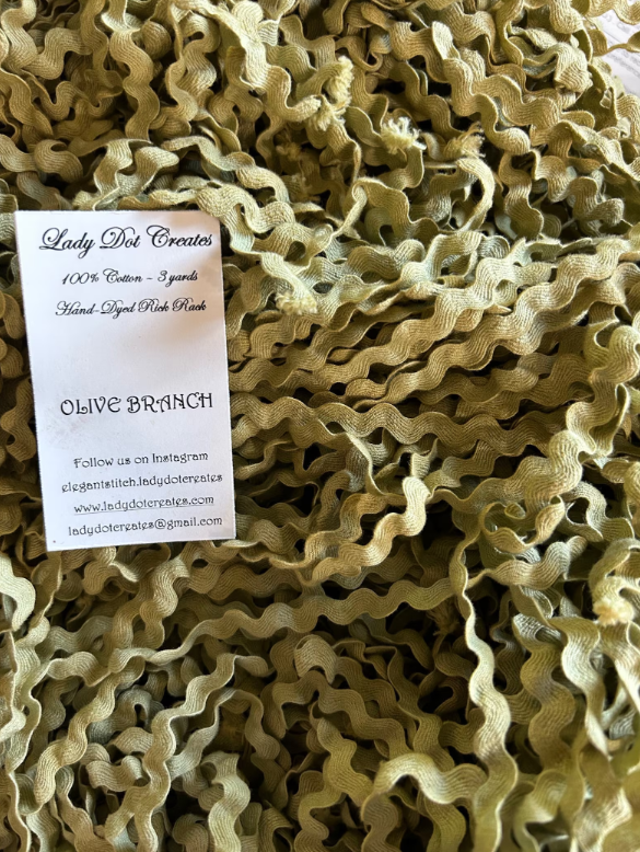 1/2" Rick Rack - Olive Branch - Hand-dyed Cotton - Lady Dot Creates
