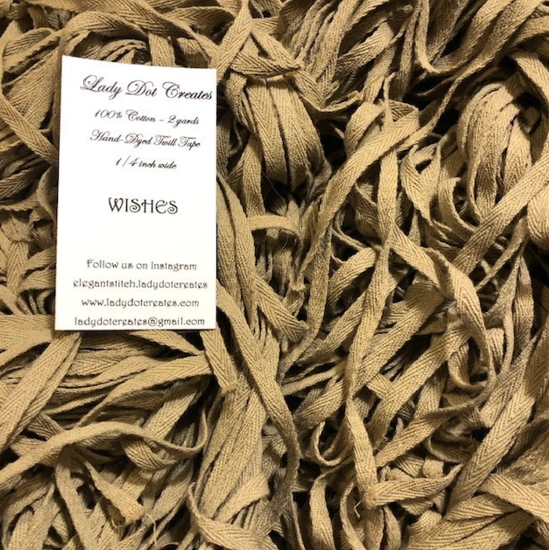 1/4" Wide Twill Tape - Wishes - Hand-dyed Cotton - Lady Dot Create