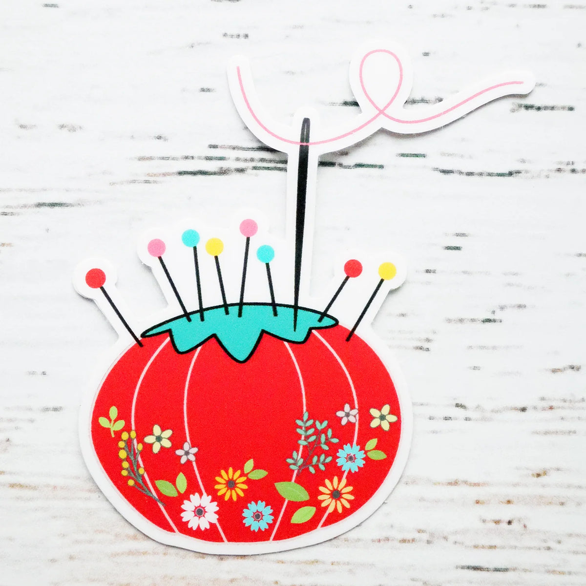 Vintage Tomato Pin Cushion Sticker - Flamingo Toes