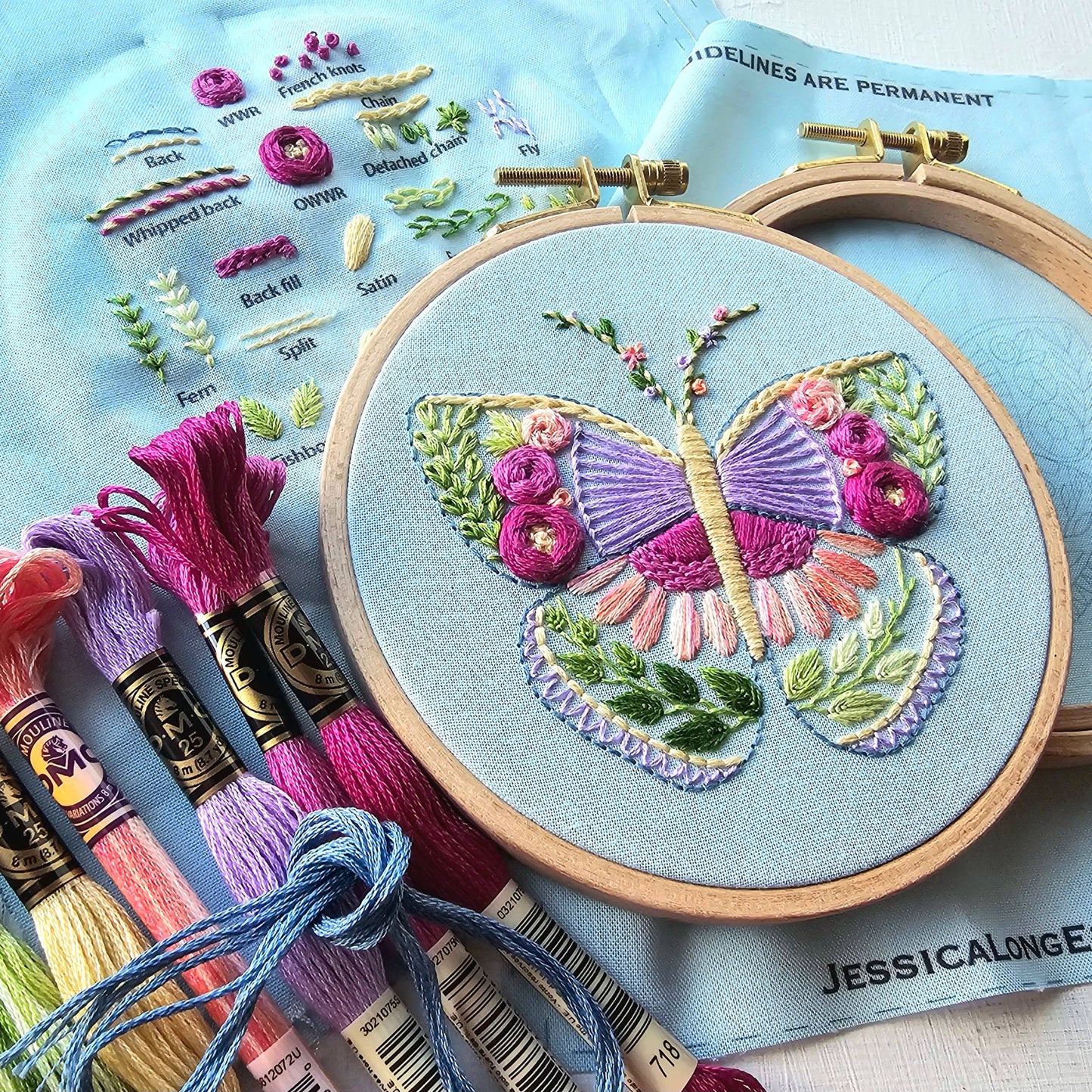 Beginner Butterfly Sampler Hand Embroidery Kit - Jessica Long Embroidery