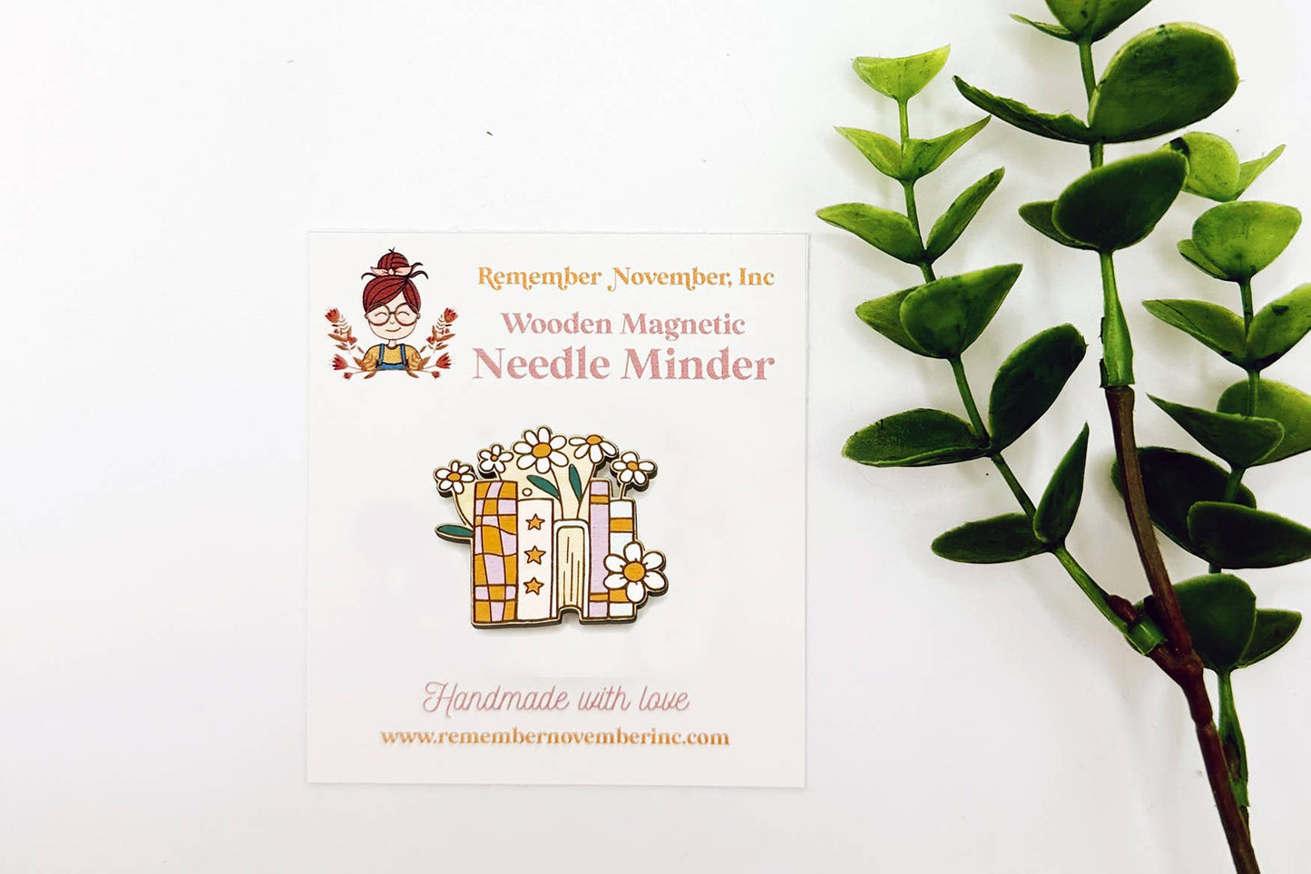 Floral Book Wooden Needle Minder