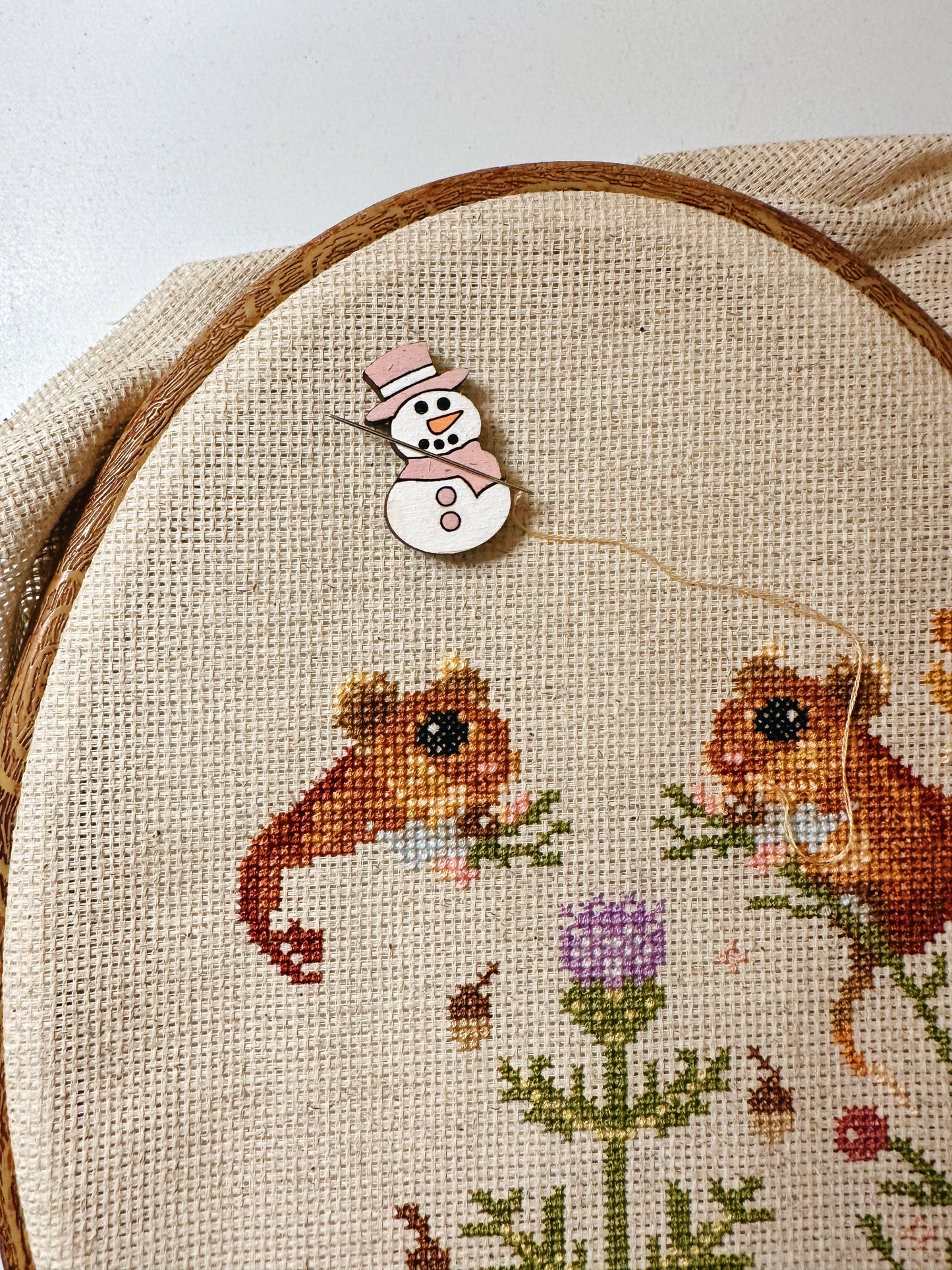 Snowman Wooden Needle Minder