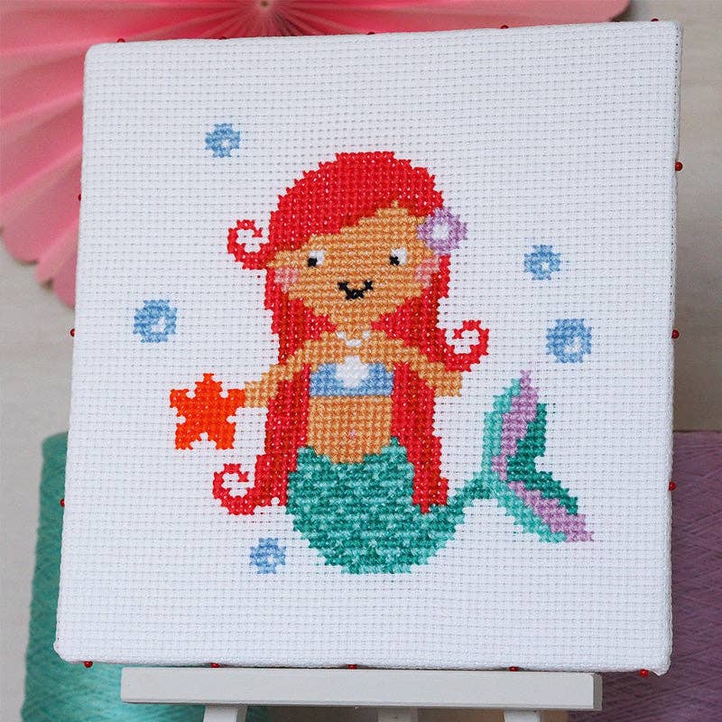 Splash Mermaid - Junior Cross Stitch Kit: Premium kit (with hoop and bag)