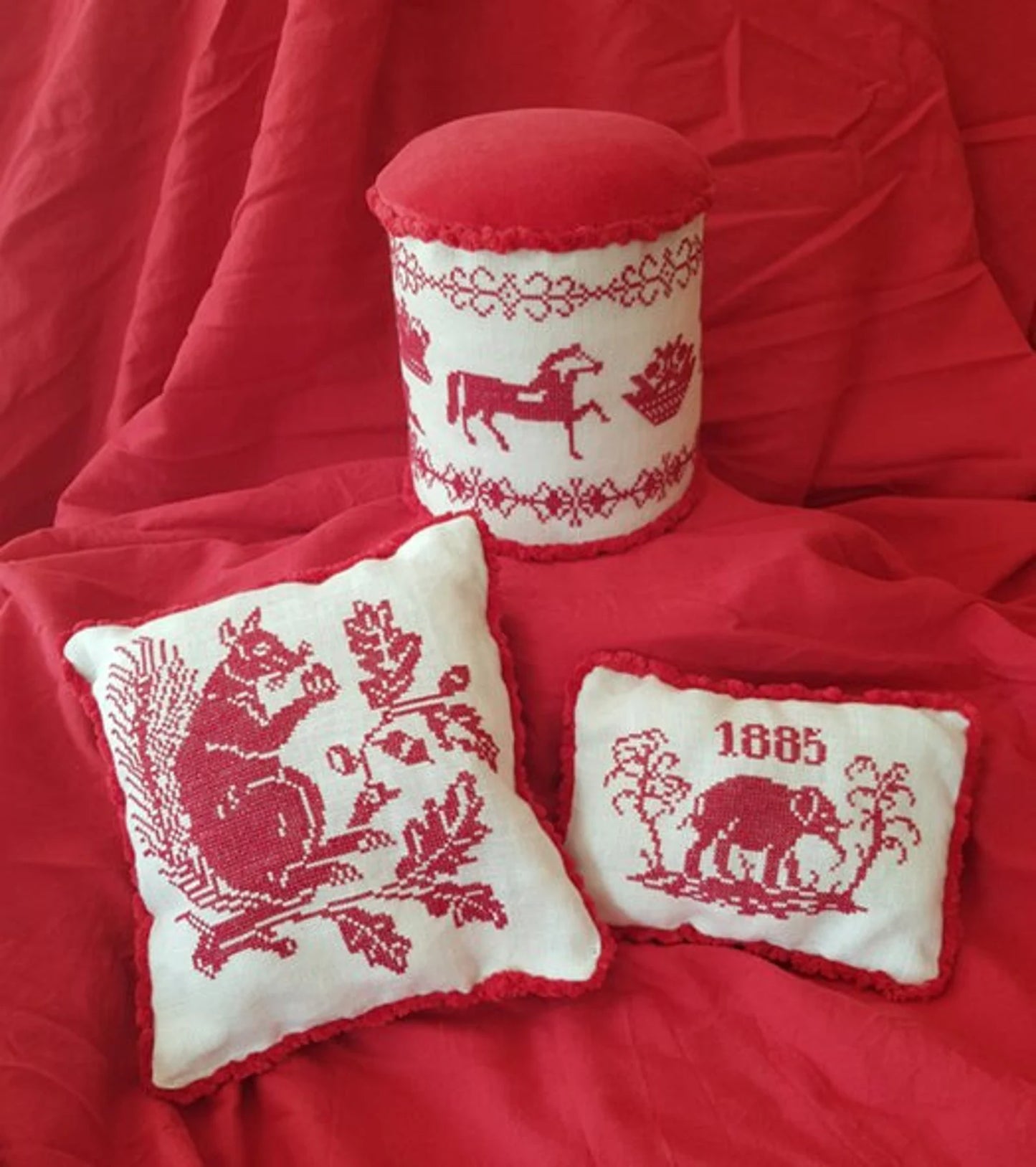 Ada Violet Pincushions and Drum Based on a Bristol Sampler - Crowsfeetstitching