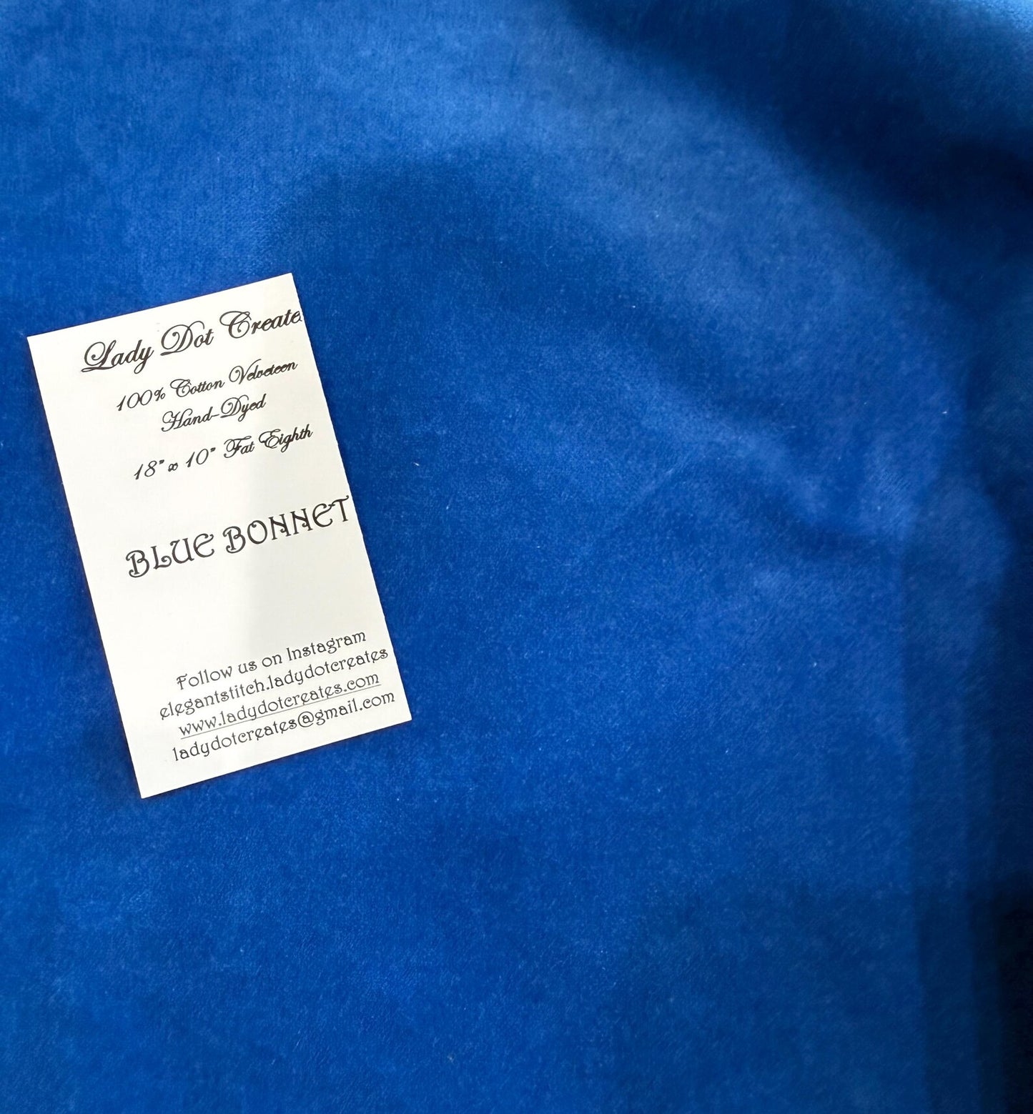 10"x18" Velveteen - Blue Bonnet - Hand-dyed 100% Cotton - Lady Dot Creates