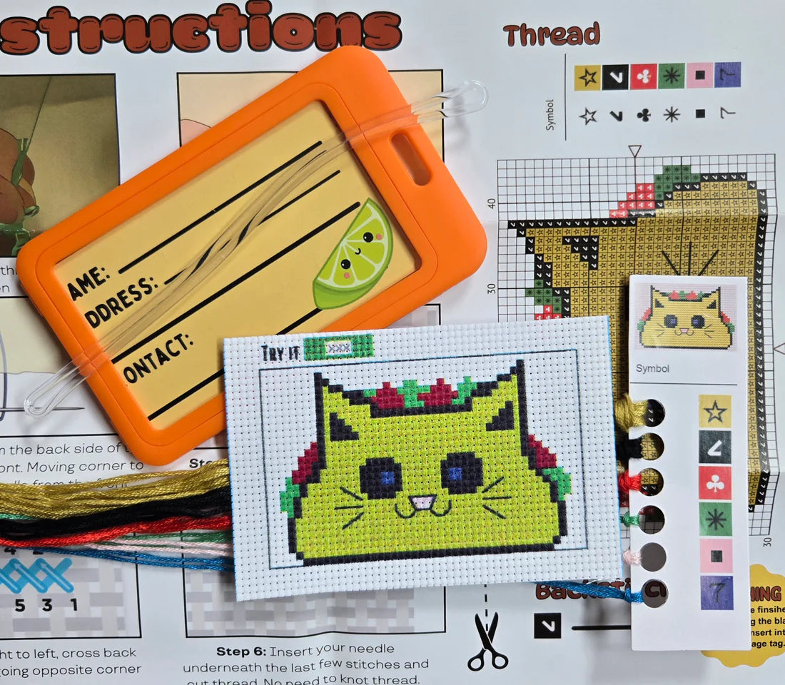 Taco Cat Cross Stitch Luggage Tag Kit - Jumpseat Therapy