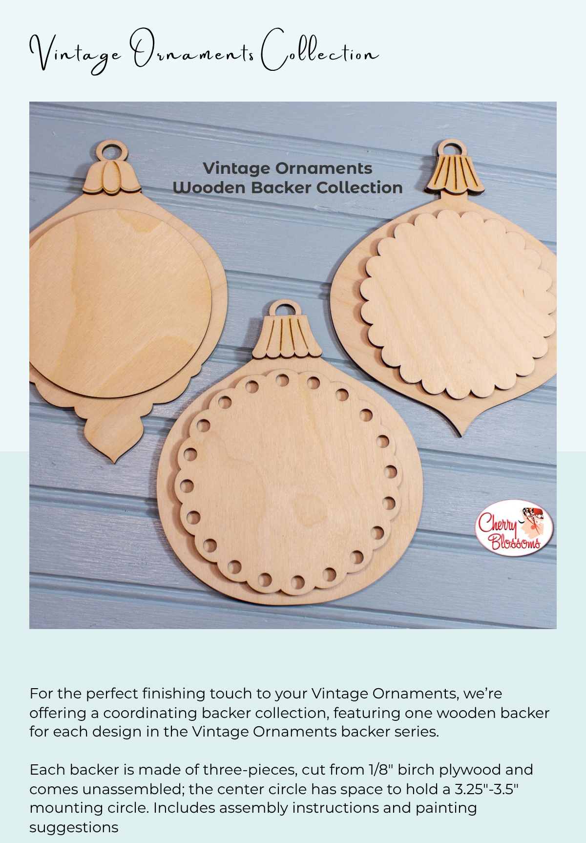 Vintage Ornaments Backer (Set of 3) - Cherry Blossoms