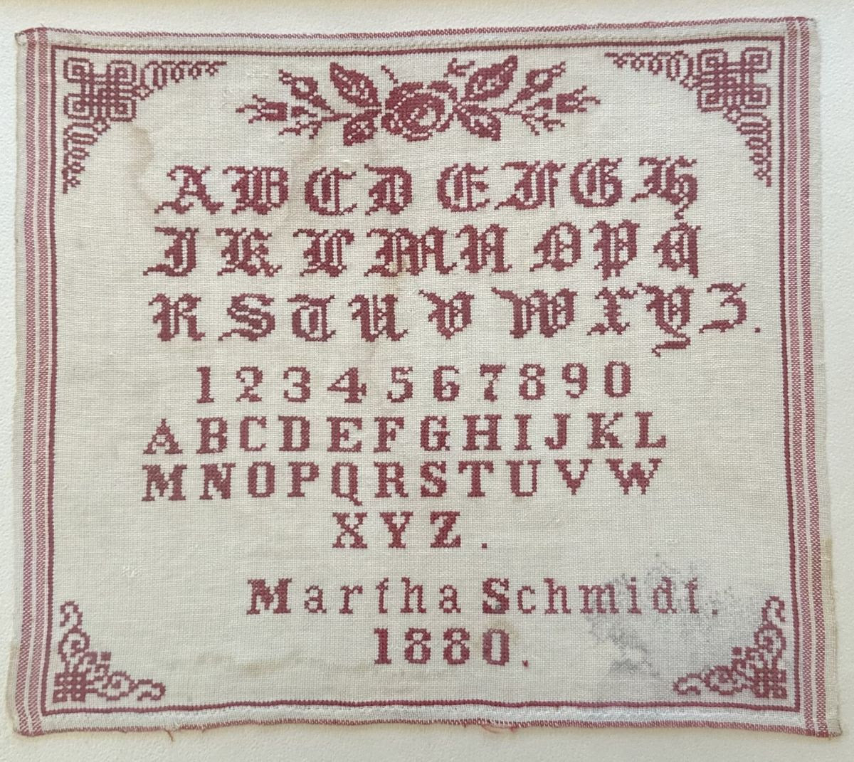 Martha Schmidt 1880, Antique Reproduction Sampler - Cross Stitch Antiques - 2026 Needlework Marketplace PREORDER