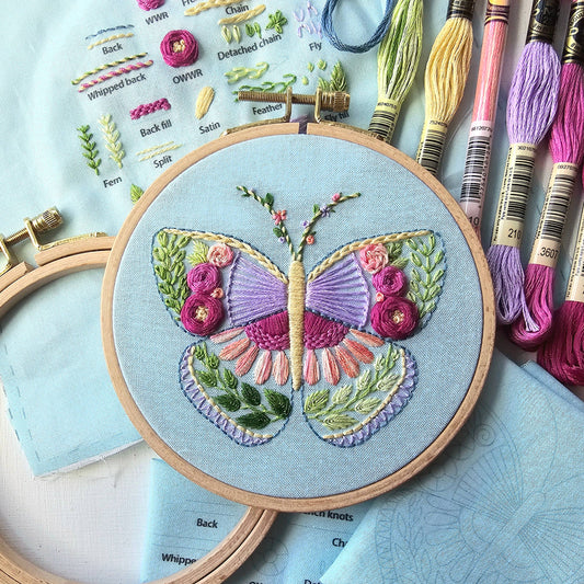 Beginner Butterfly Sampler Hand Embroidery Kit - Jessica Long Embroidery
