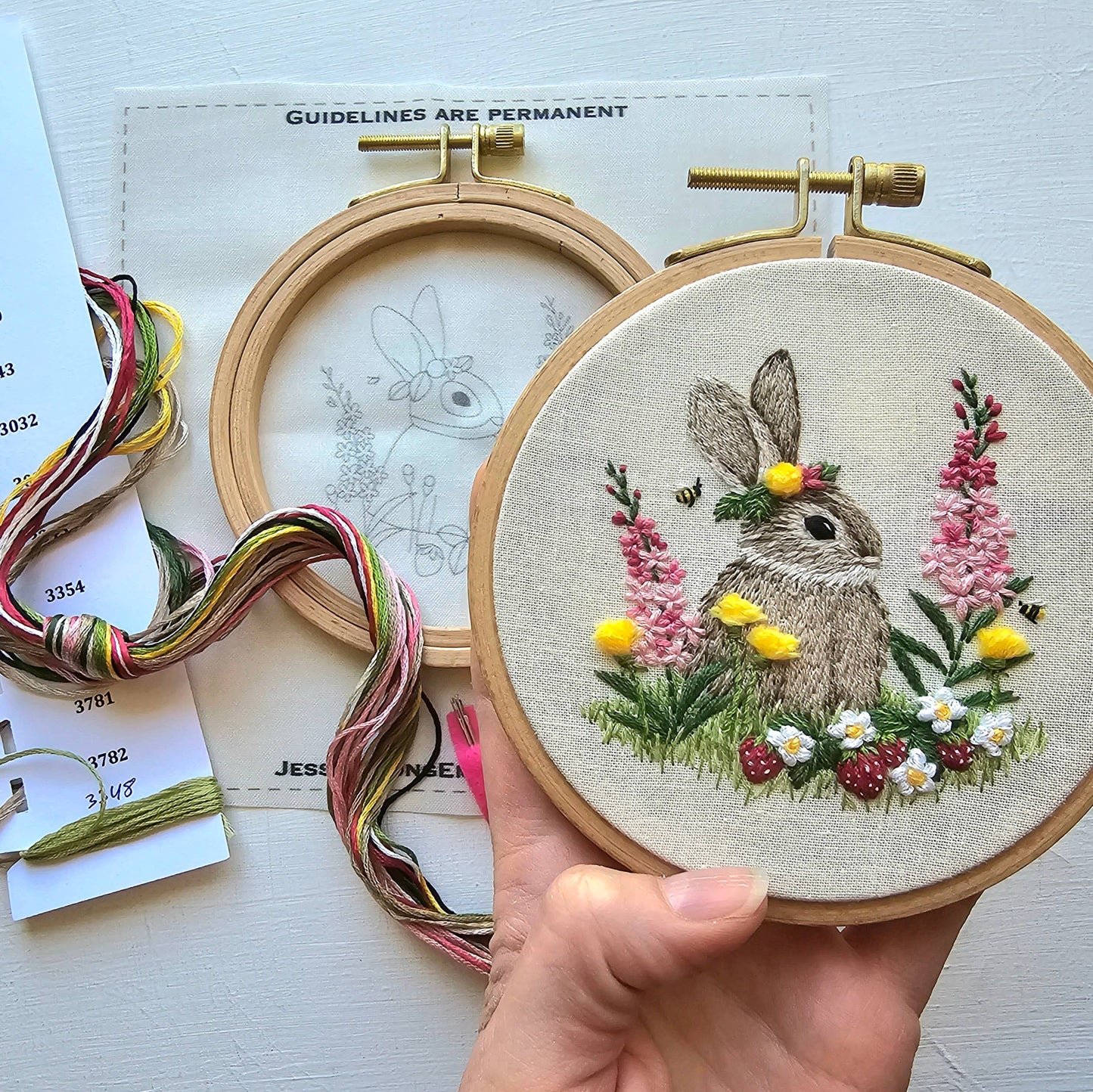 Berry Patch Bunny Hand Embroidery Kit - Jessica Long Embroidery