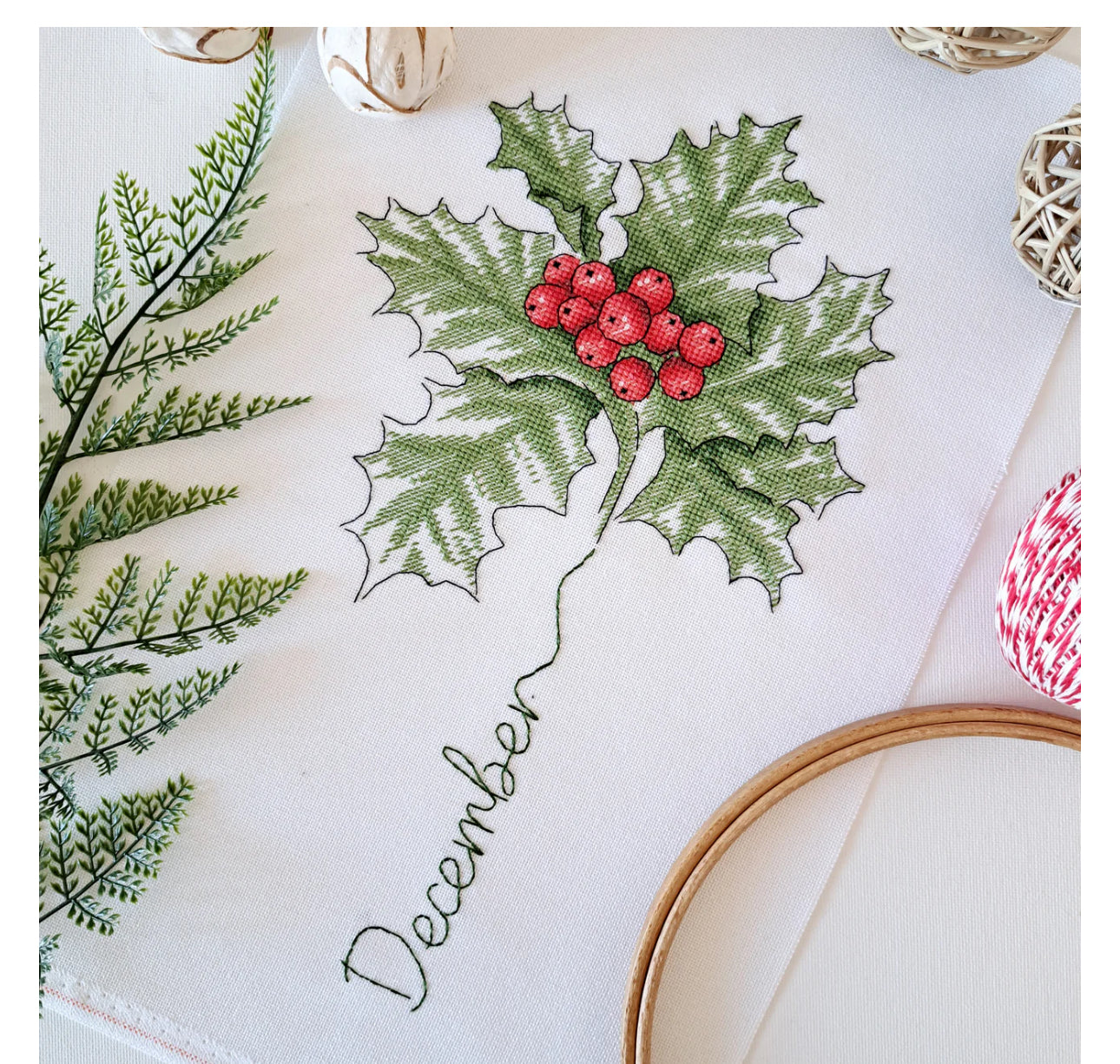December - Holly - Birth Month Flowers - Artmishka Cross Stitch