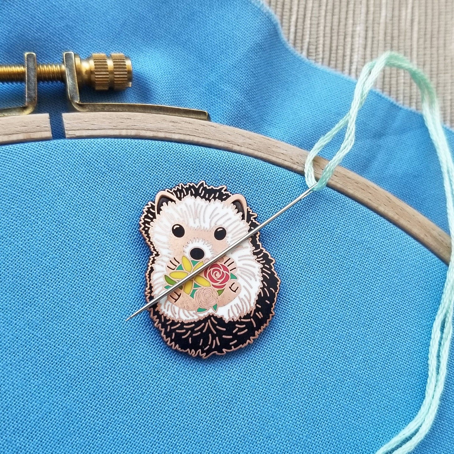 Hedgehog Enamel Needle Minder - Jessica Long Embroidery