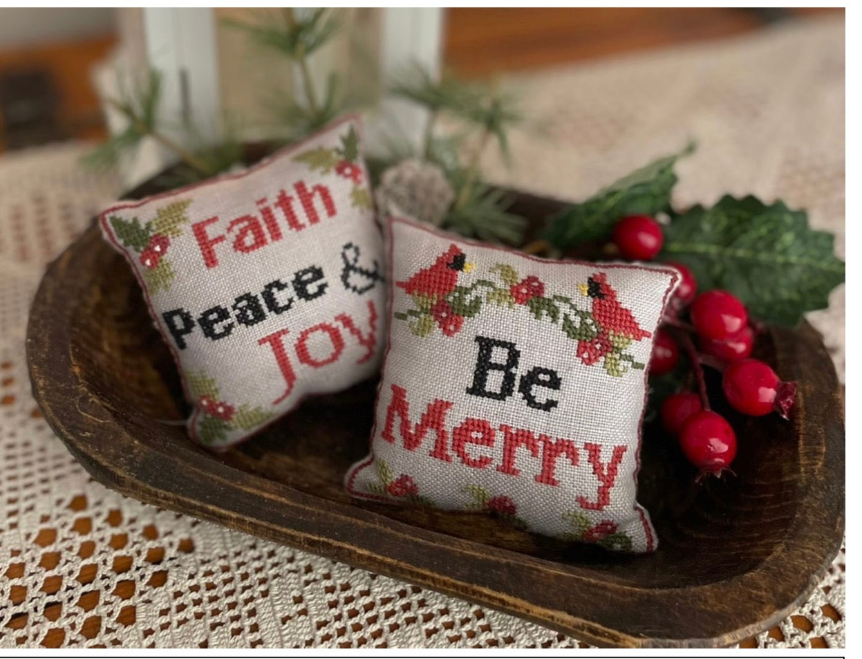 Merry & Faith pillows - Mani Di Donna - 2026 Needlework Marketplace PREORDER