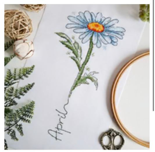 April - Daisy - Birth Month Flowers - Artmishka Cross Stitch