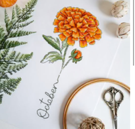 October  - Marigold - Birth Month Flowers - Artmishka Cross Stitch