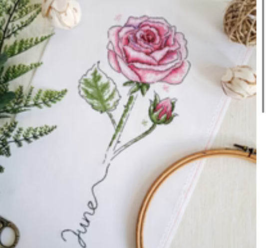 June - Rose - Birth Month Flowers - Artmishka Cross Stitch