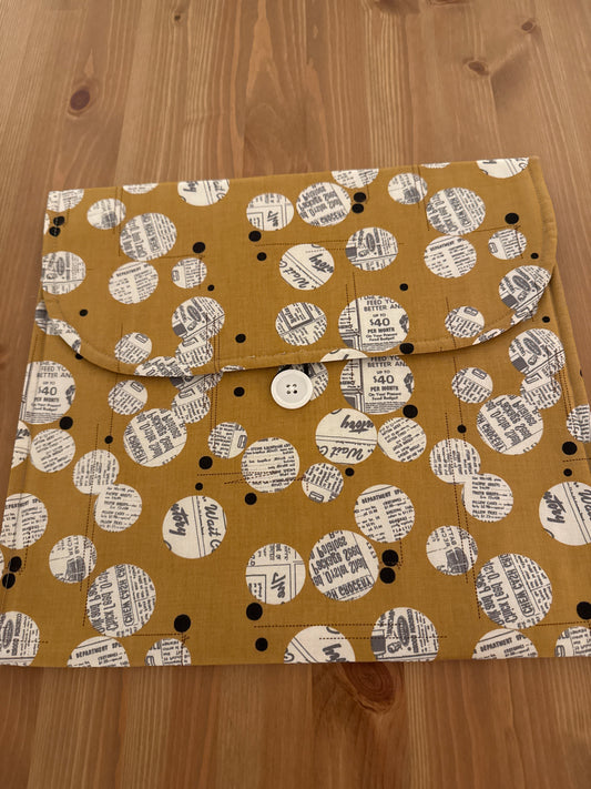 Old Newspaper Print Fabric Envelope Style Project Bag