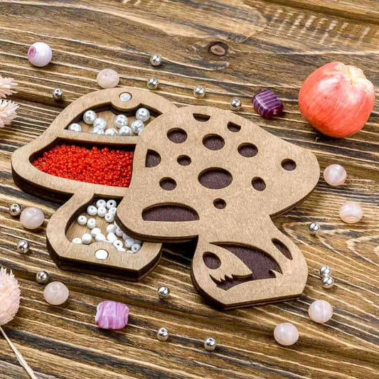 Mushroom Bead organizer with Wooden Cover