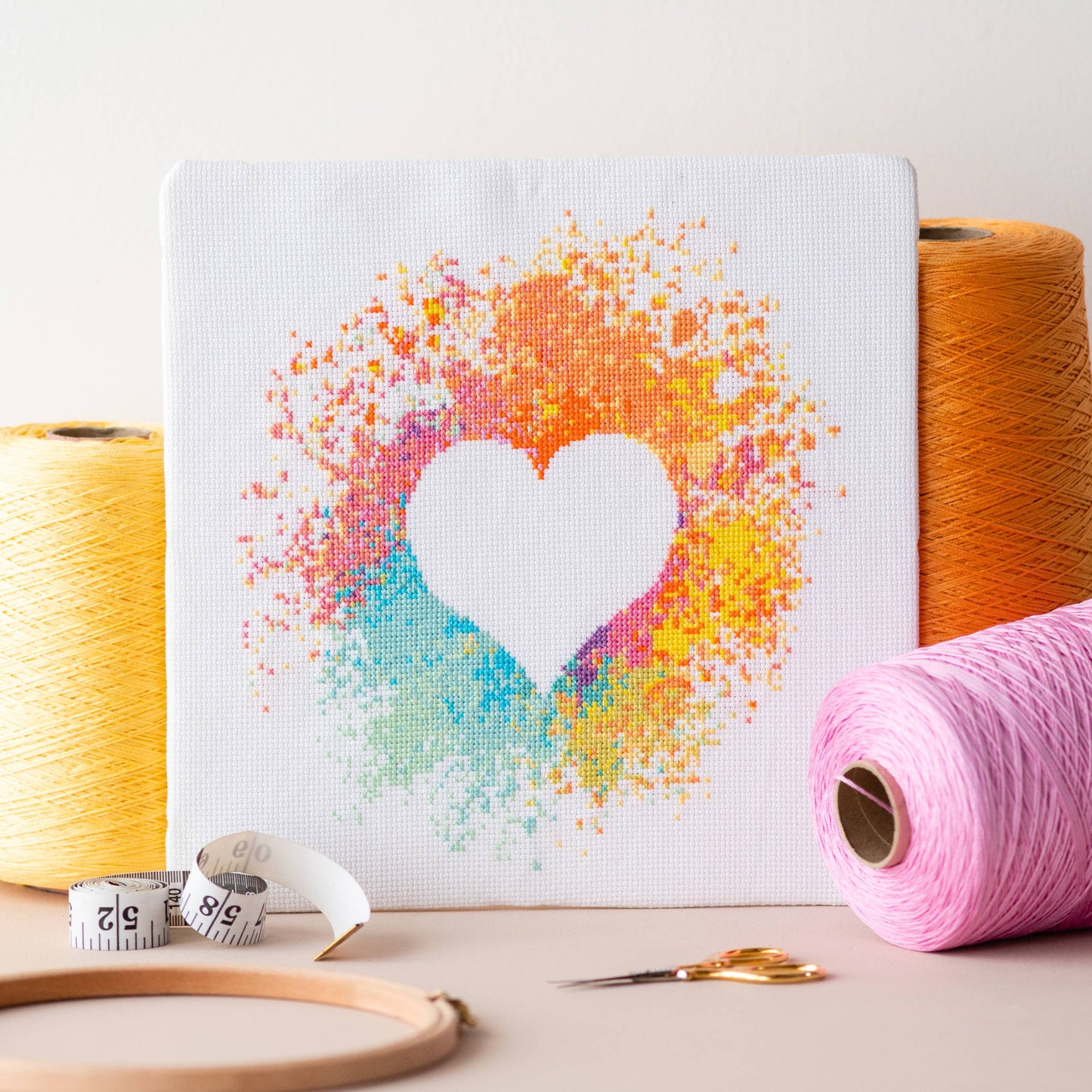 Watercolour Heart Cross Stitch Kit - Meloca Designs