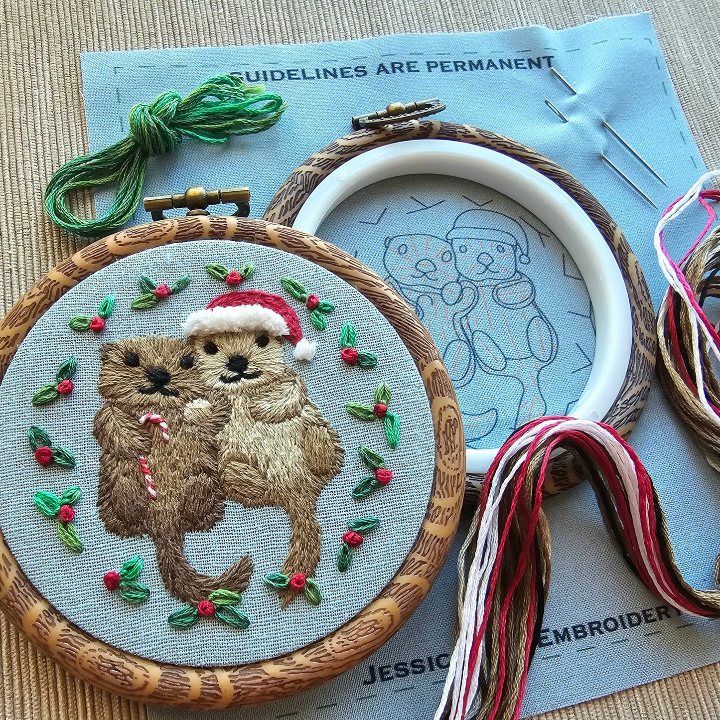 Holiday Otterly Adorable Ornament Embroidery Kit - Jessica Long Embroidery