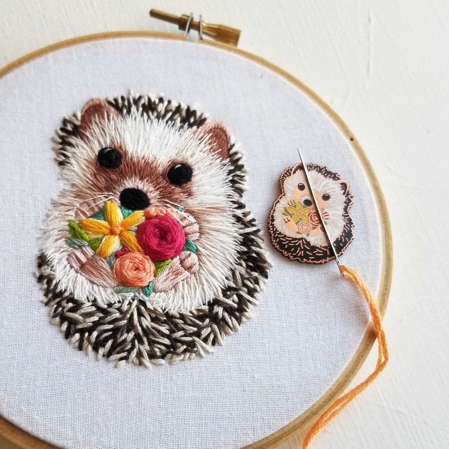 Hedgehog Enamel Needle Minder - Jessica Long Embroidery