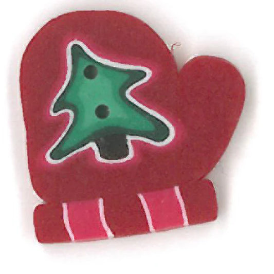 Small Red Mitten with Tree Button - Just Another Button Company