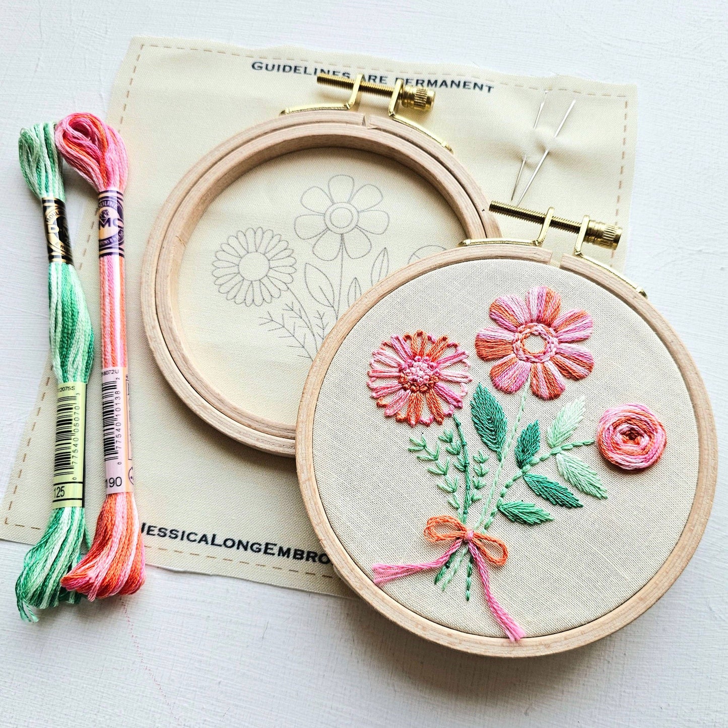 Floral Trio Embroidery Kit: Variegated Pink - Jessica Long Embroidery