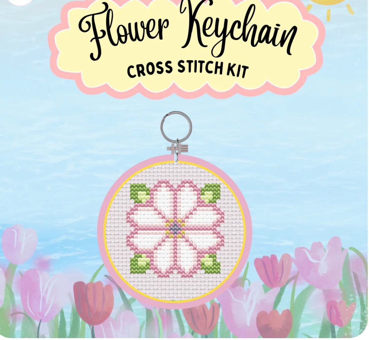 Flower Cross Stitch Keychain Kit - Jumpseat Therapy