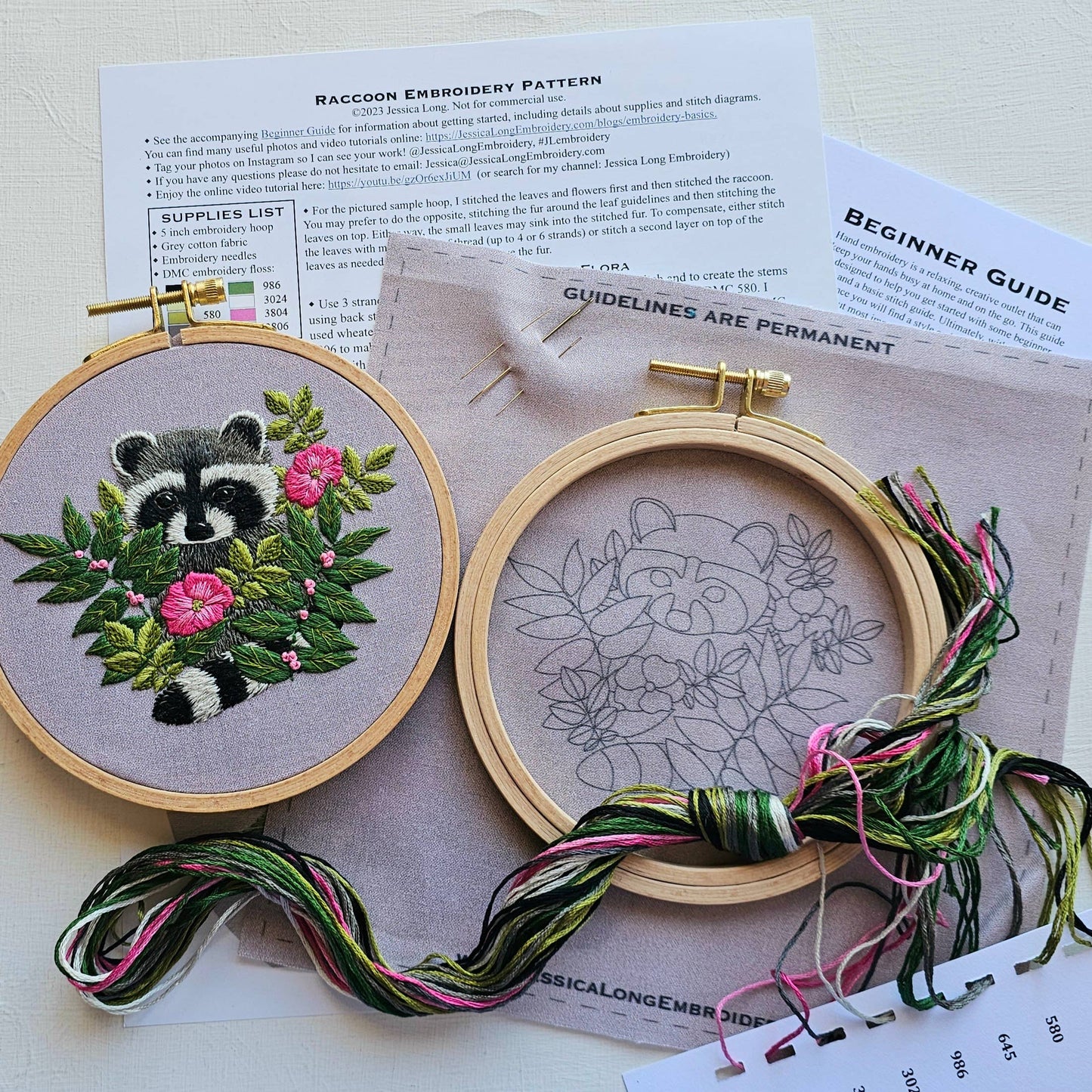 Raccoon Hand Embroidery Kit - Jessica Long Embroidery