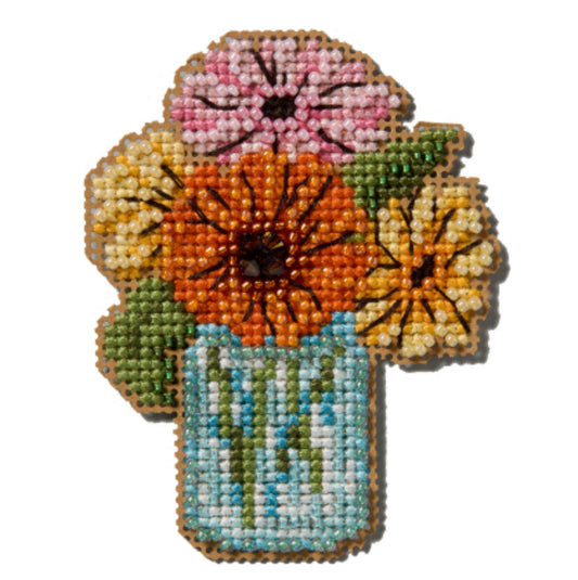 Mason Jar Bouquet Beaded Cross Stitch Kit - Mill Hill