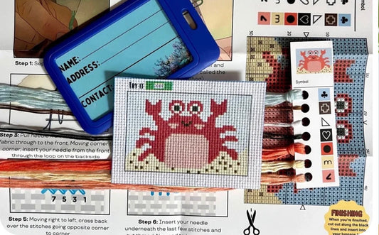 Cora the Crab Cross Stitch Luggage Tag Kit - Jumpseat Therapy