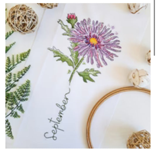 September - Aster - Birth Month Flowers - Artmishka Cross Stitch