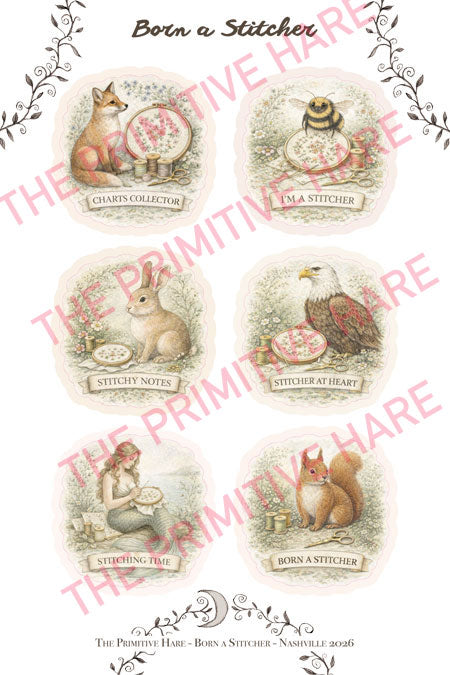 Born a Stitcher Sticker Sheet - The Primitive Hare